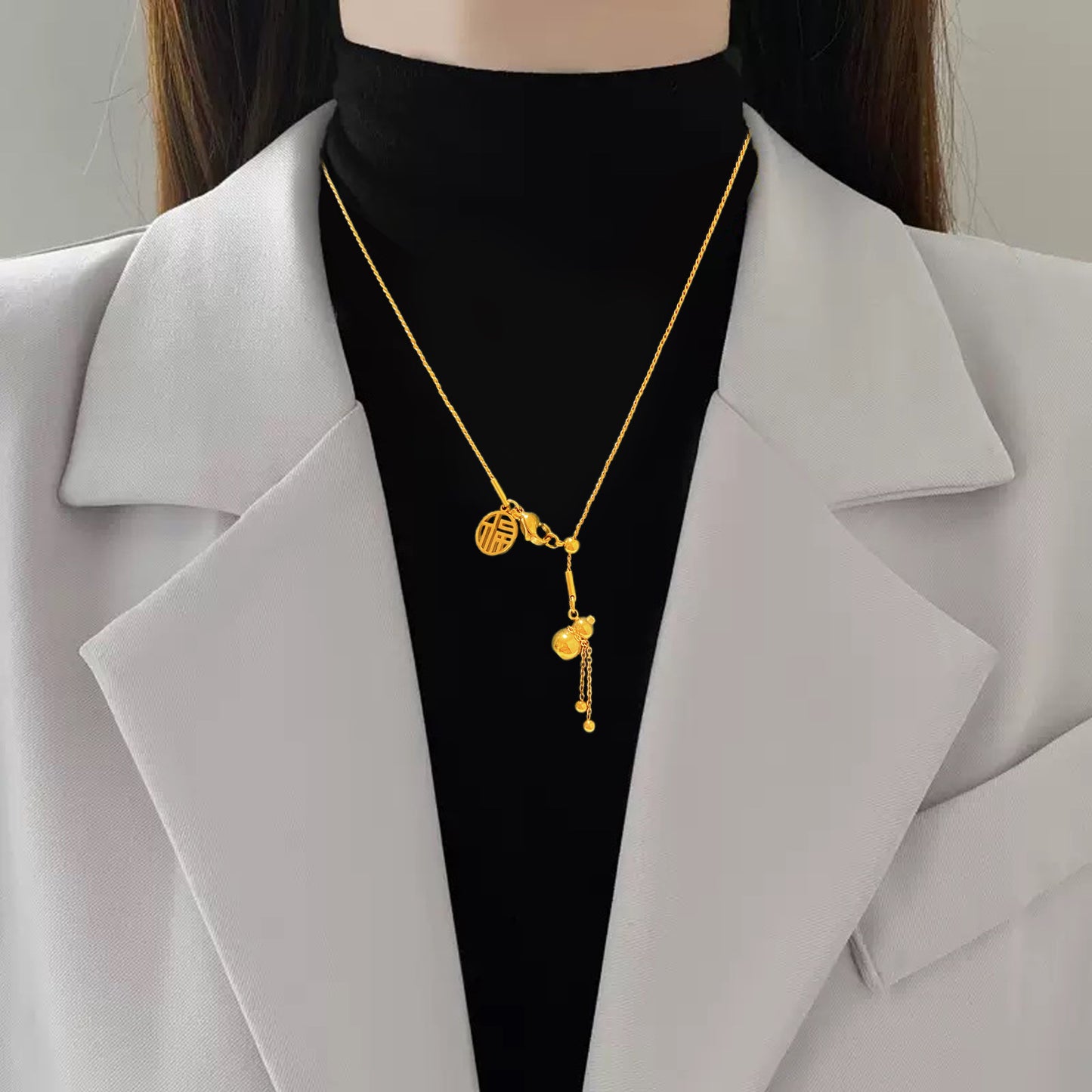 Vintage Geometric Titanium Steel Plated Necklace with Cubic Zirconia Pendant for Unisex