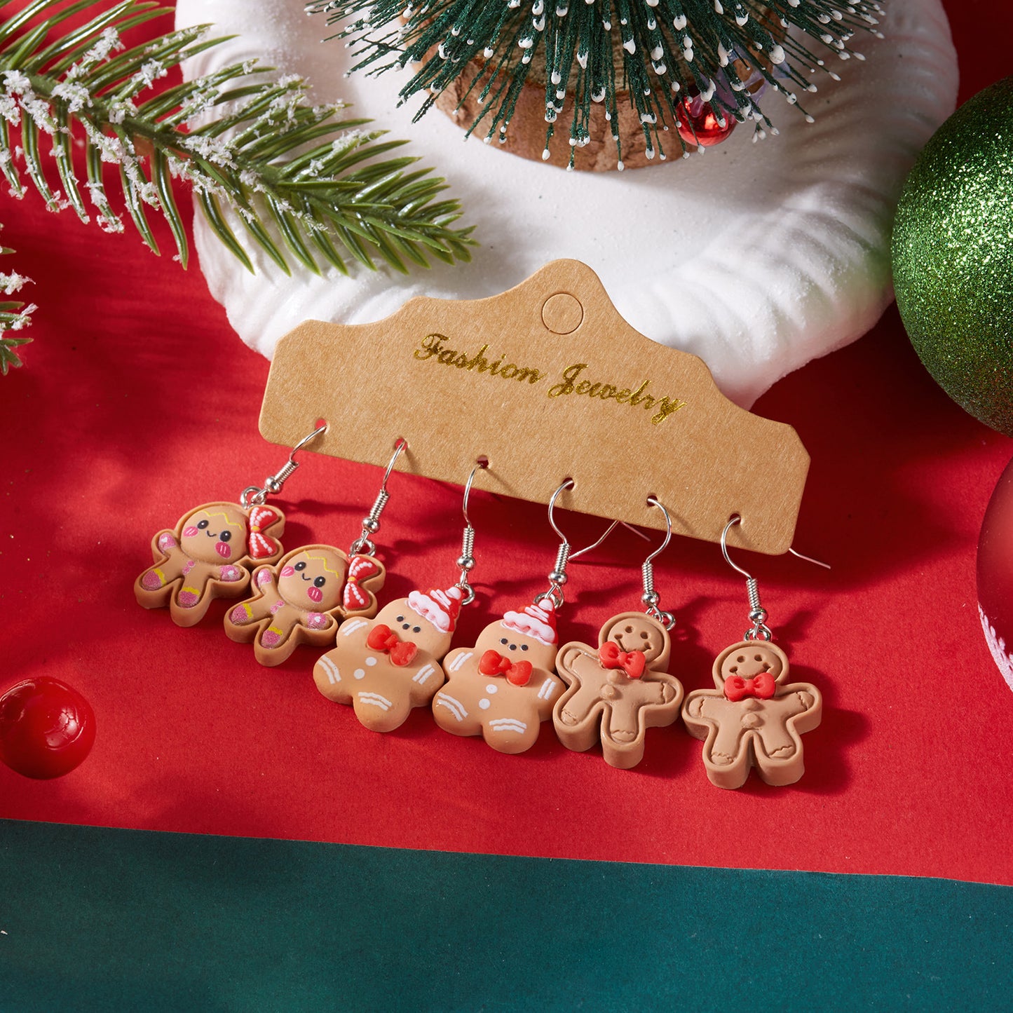 Pendientes de jengibre navideños para mujer, engarzados en resina con ganchos de acero inoxidable electrochapado
