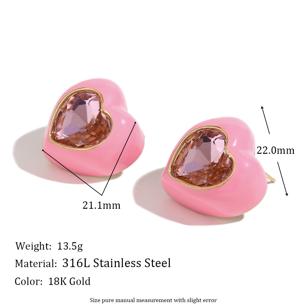 Orecchini da donna alla moda a forma di cuore in acciaio inossidabile placcati oro 18 carati e smaltati