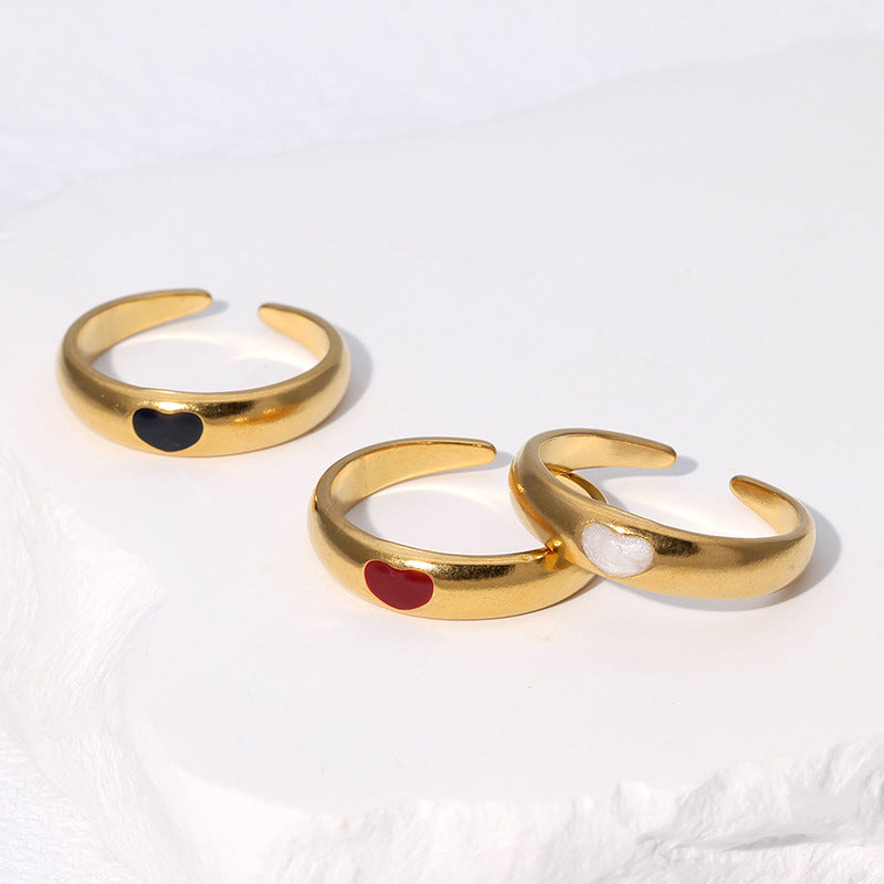 Minimalist Vintage Heart-Shaped Stainless Steel Open Ring with Gold Plating for Women