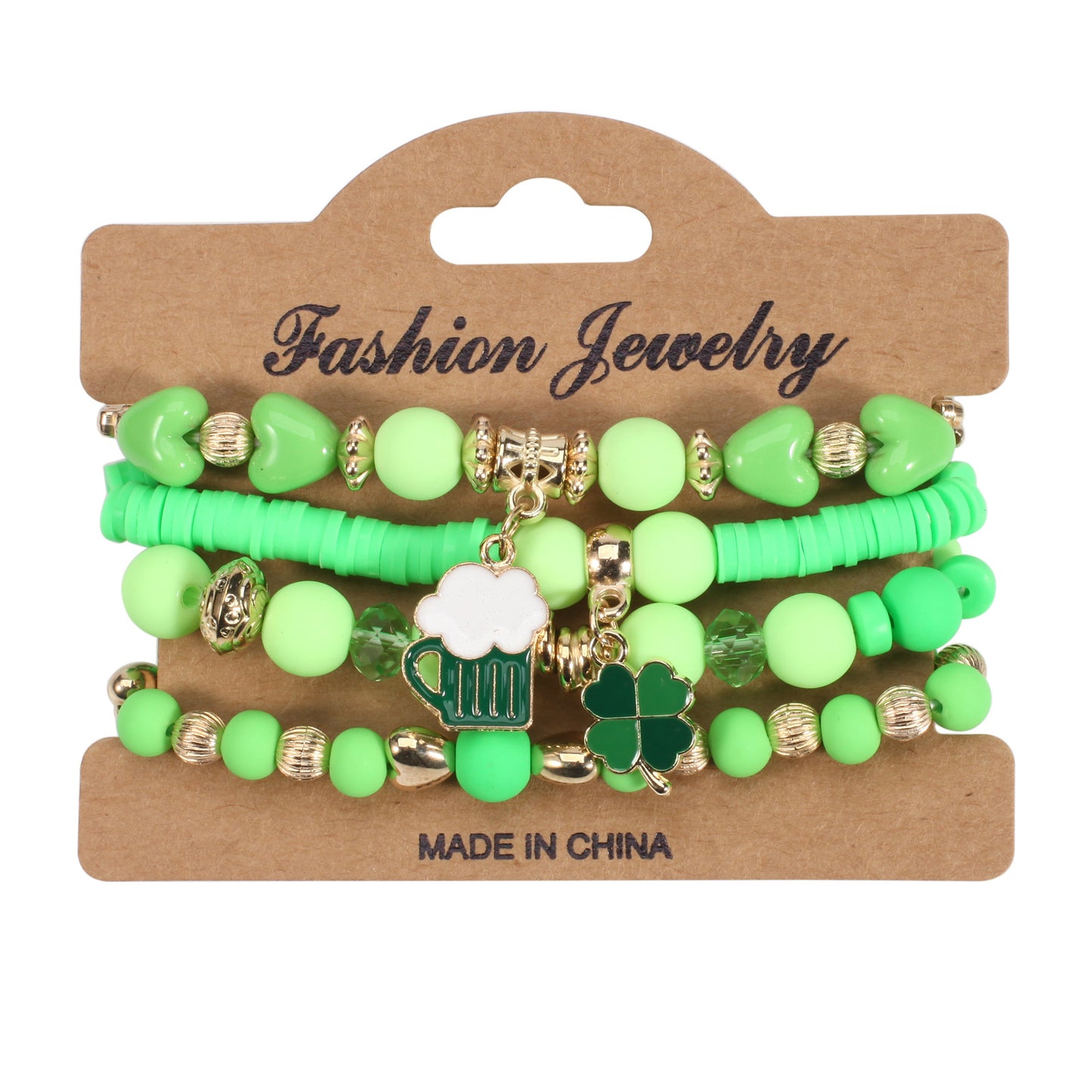 Unisex St. Patrick's Day Clover Leaf Crystal Stretch Bracelet