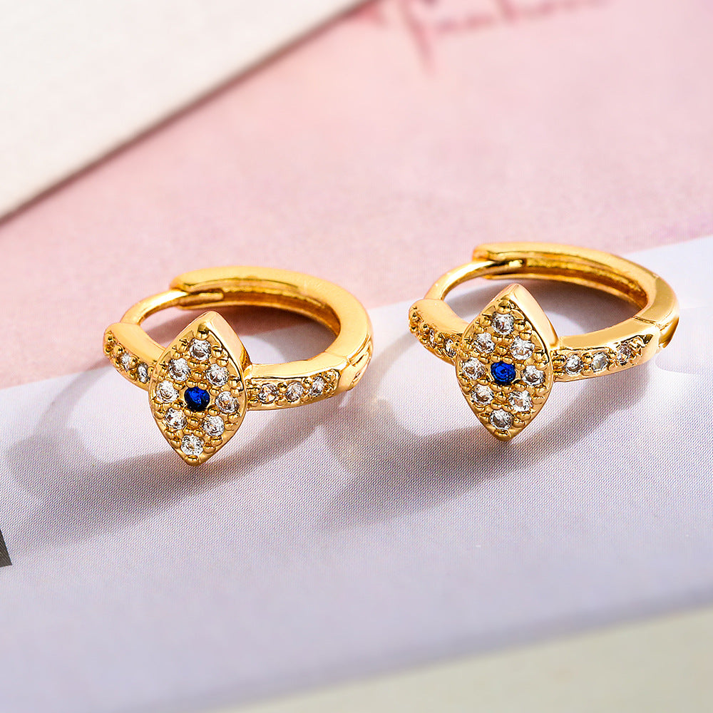 Orecchini a polsino minimalisti geometrici in rame con placcatura in oro e design a occhio di zircone da donna
