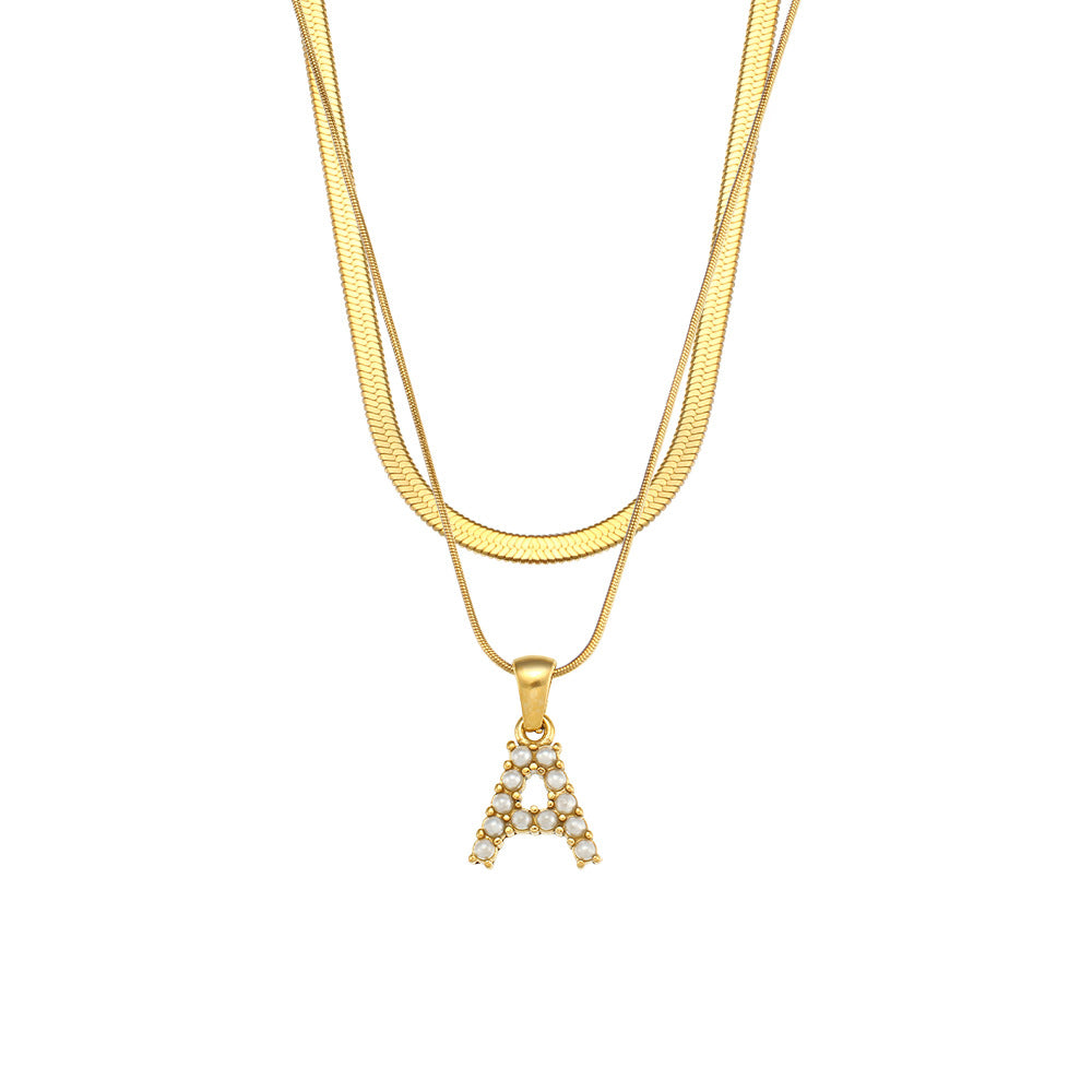 Collana con Pendente a Lettera alla Moda in Acciaio Inossidabile con Finitura Placcata e Catena Serpentina da Donna