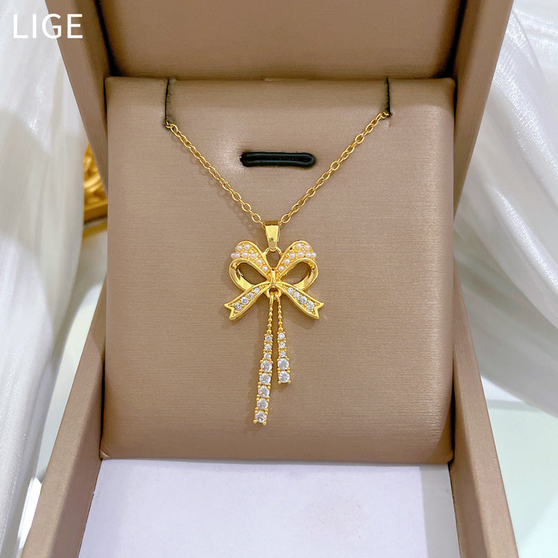 Luxury Titanium Steel Butterfly Geometric Necklace and Earrings Set for Women