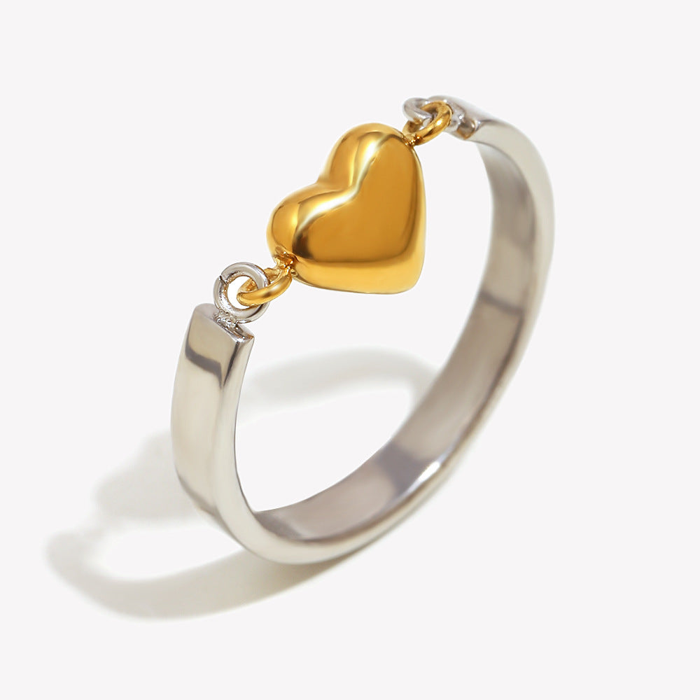 Minimalist Heart-Shaped Stainless Steel Ring with 18K Gold Plating for Women Luxury Fashion Accessory