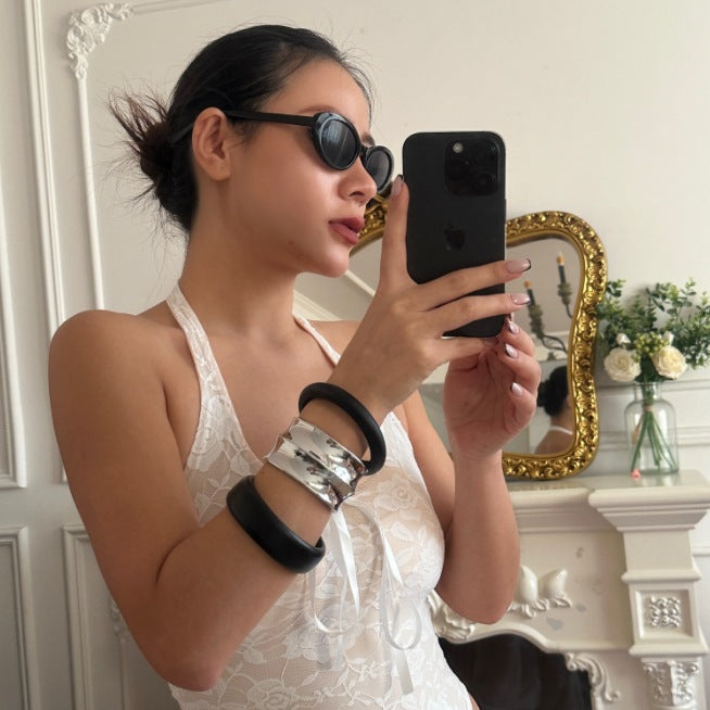 Vintage Streetwear Geometric Plated Alloy Cuff Bracelet