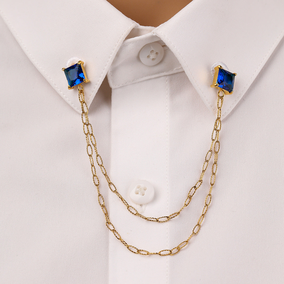 Gemelli alla moda geometrici in acciaio inossidabile con intarsio di zirconi per uomo e donna, accessorio per camicia placcato di alta qualità