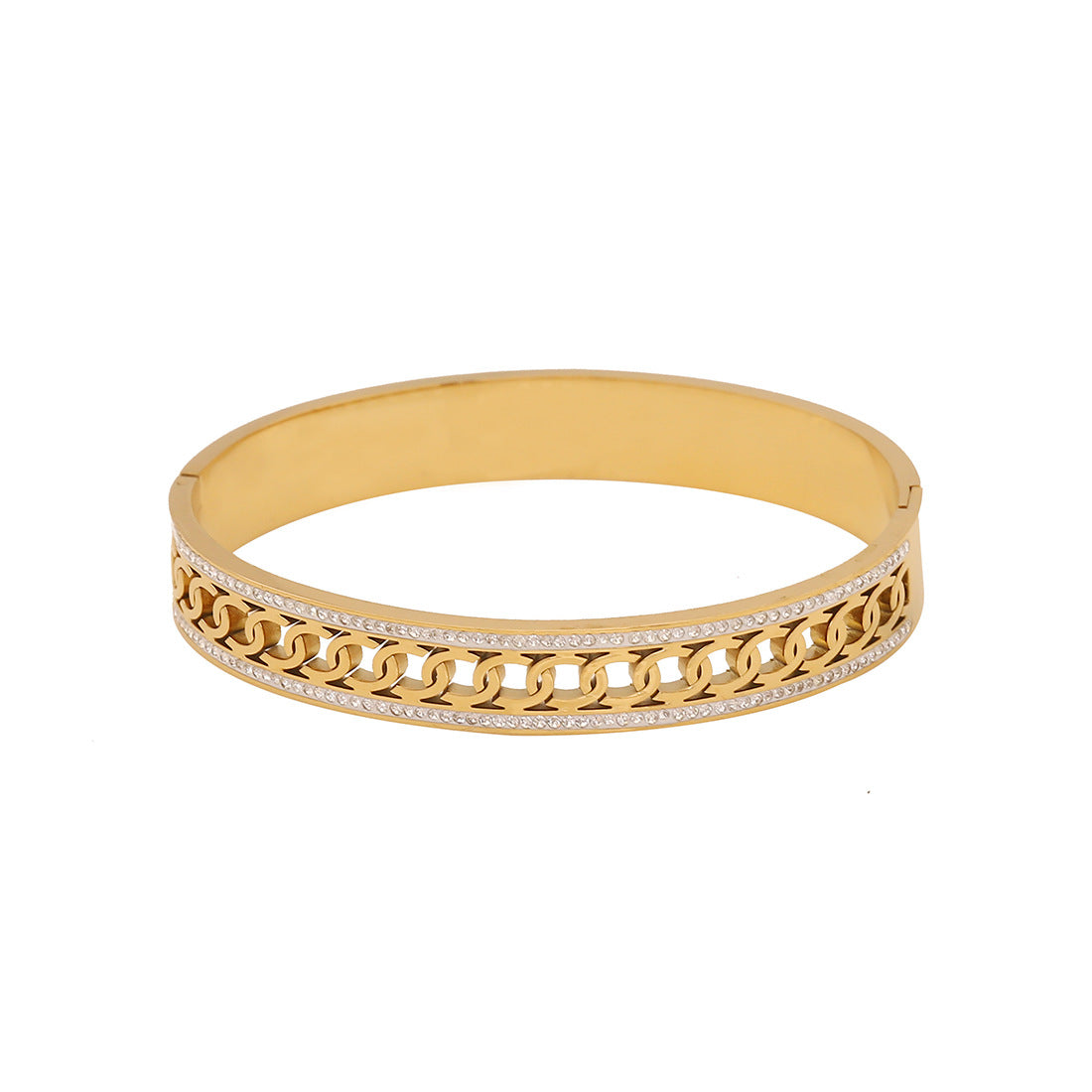 Fashionable Stainless Steel Hollow-Out Bracelet with Full Rhinestone Inlay for Women