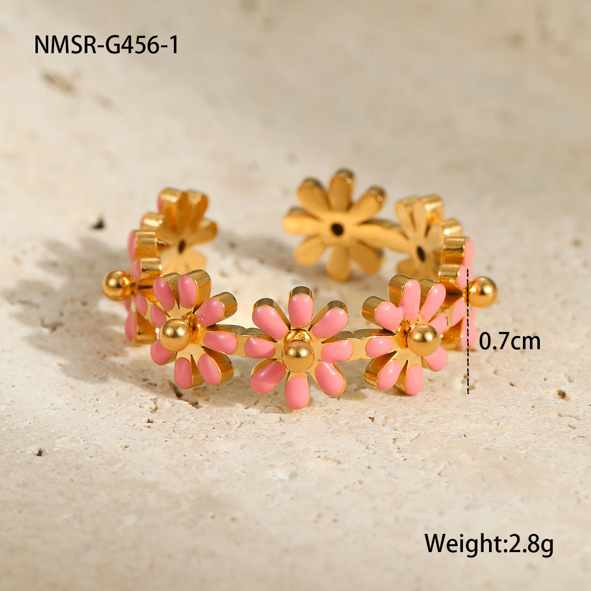 Anillo Minimalista de Margarita en Acero Inoxidable con Baño de Oro de 18K para Mujer