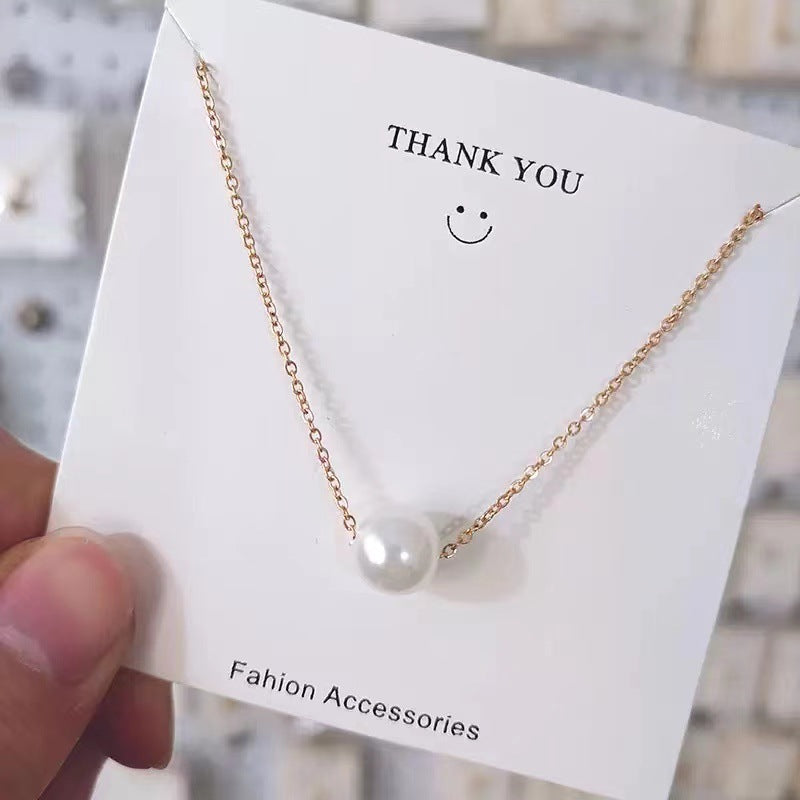 Geometric Minimalist Titanium Steel Necklace with Simulated Pearl Pendant and Plated Finish for Women