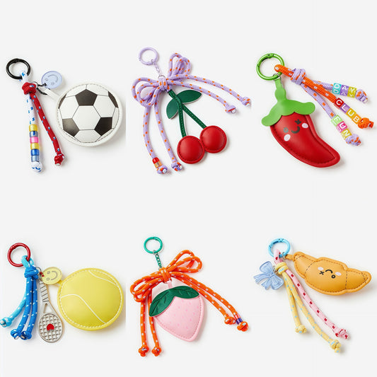 Fruit Pattern Plated Brass Bag Charm Keychain with Cherry Pepper Soccer Bow Designs