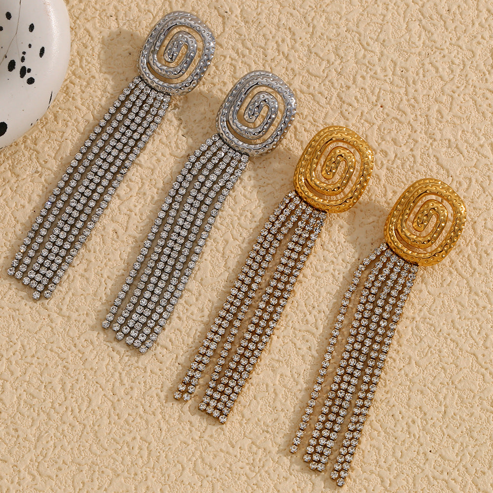Orecchini geometrici in acciaio inossidabile d'ispirazione vintage con placcatura in oro 18 carati e dettagli in strass per donna