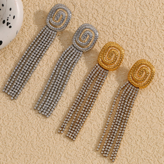 Orecchini geometrici in acciaio inossidabile d'ispirazione vintage con placcatura in oro 18 carati e dettagli in strass per donna