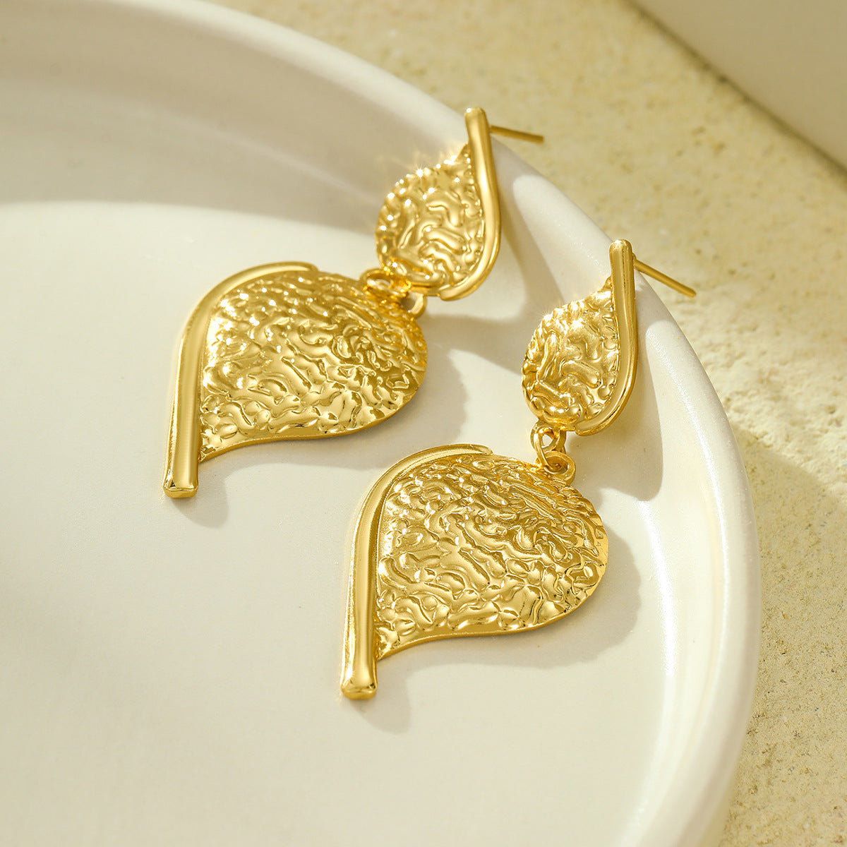 Vintage-Style Textured Stainless Steel Irregular Teardrop Dangle Stud Earrings for Women