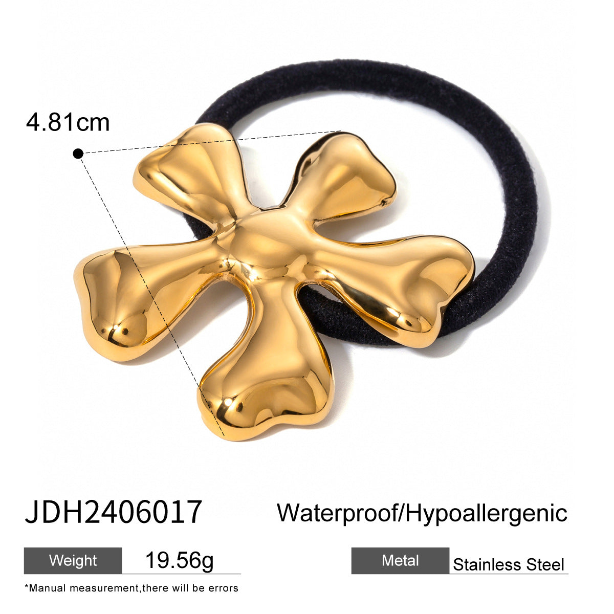 Floral Stainless Steel Hair Tie with Plated Finish for Women, High-Elasticity Ponytail Holder, Fashion-Forward Everyday Accessory