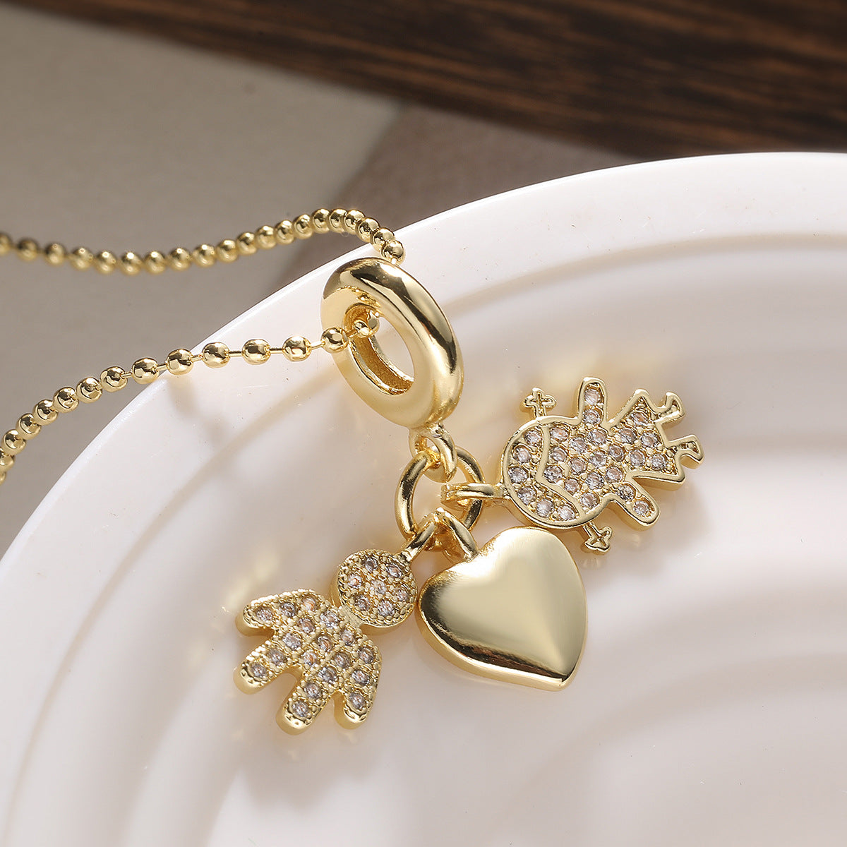 Minimalist 18K Gold Plated Brass Heart Pendant Necklace with Cubic Zirconia for Boys and Girls