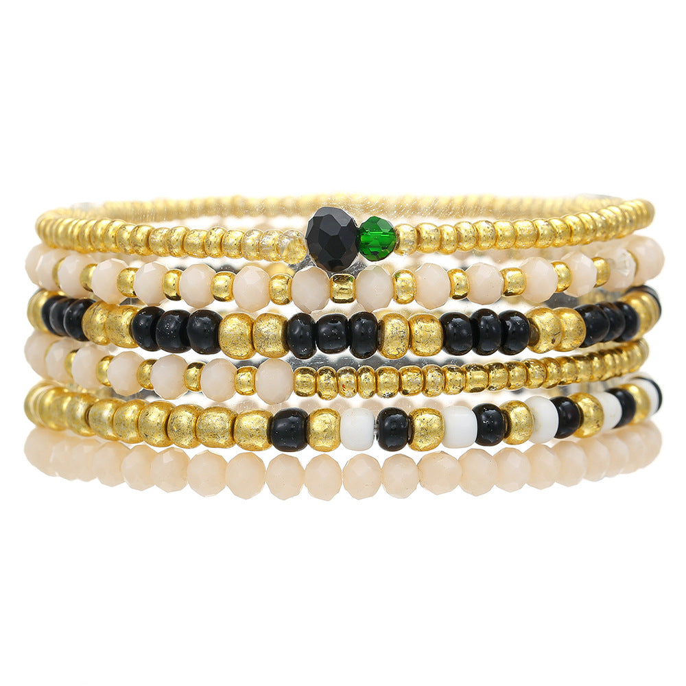 Bracciale elastico impilabile in stile bohémien per vacanze da donna con perline in vetro e design geometrico