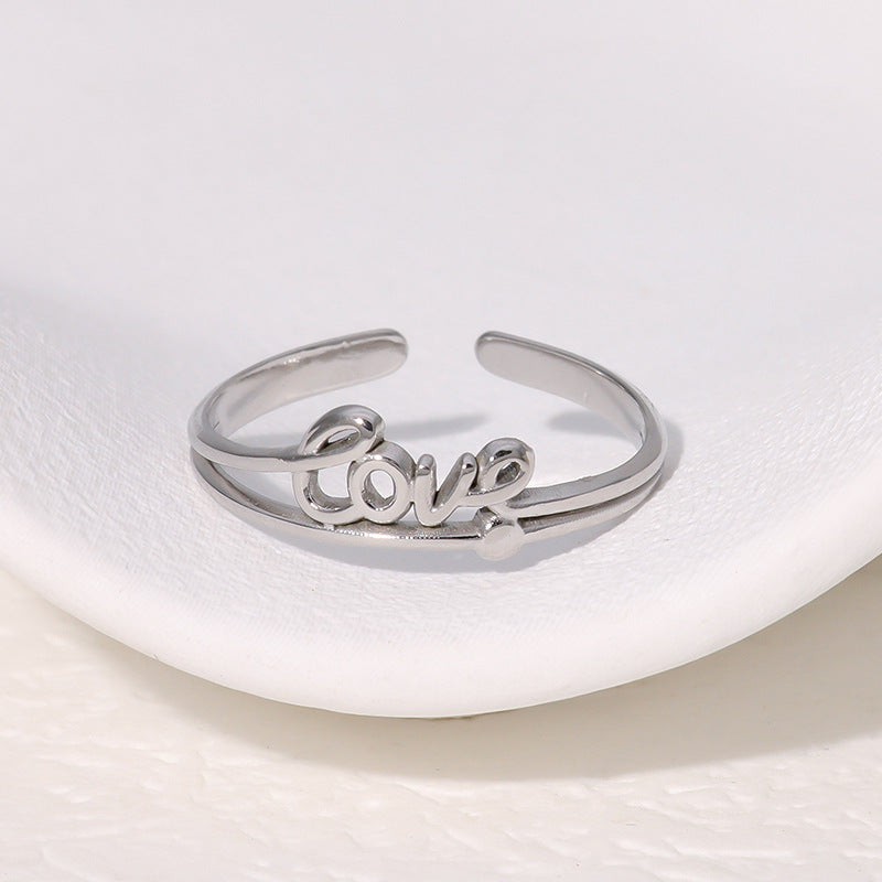 Anello Aperto Personalizzato in Acciaio Inossidabile a Forma di Lettera d'Amore con Finitura Placcata per Donna