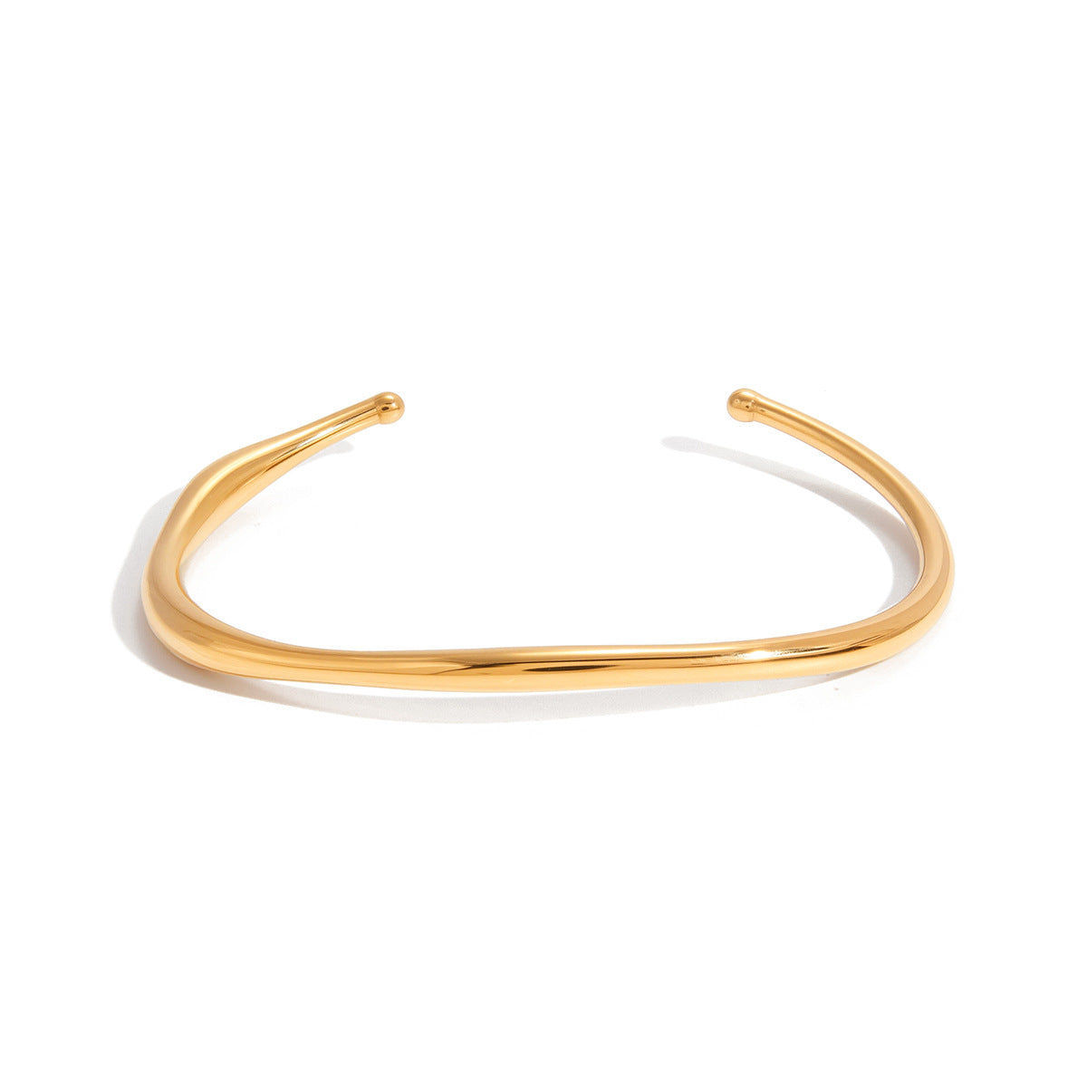 Pulsera de Acero Inoxidable Irregular de Diseño Moderno con Acabado Chapado para Mujer, Brazalete Abierto Apilable
