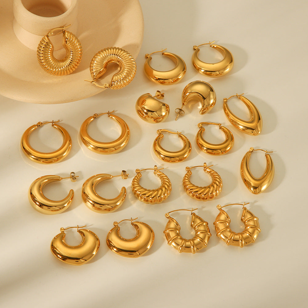 Pendientes de Acero Inoxidable Huecos Geométricos Minimalistas para Mujer con Acabado Chapado