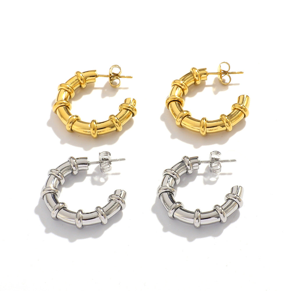 Minimalist Geometric Stainless Steel Hoop Earrings with 18K Gold Plating for Women
