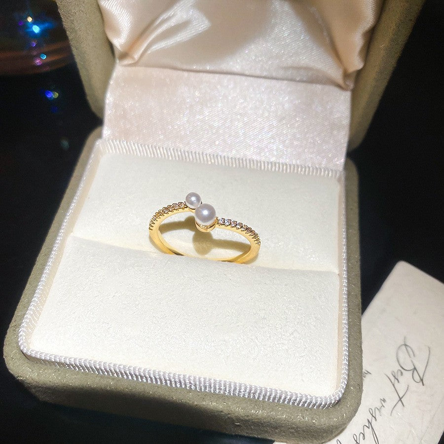 Anello elegante e geometrico ispirato alle perle con intarsio in zircone da donna, anello minimalista alla moda da dito indice, gioielli di lusso per le mani