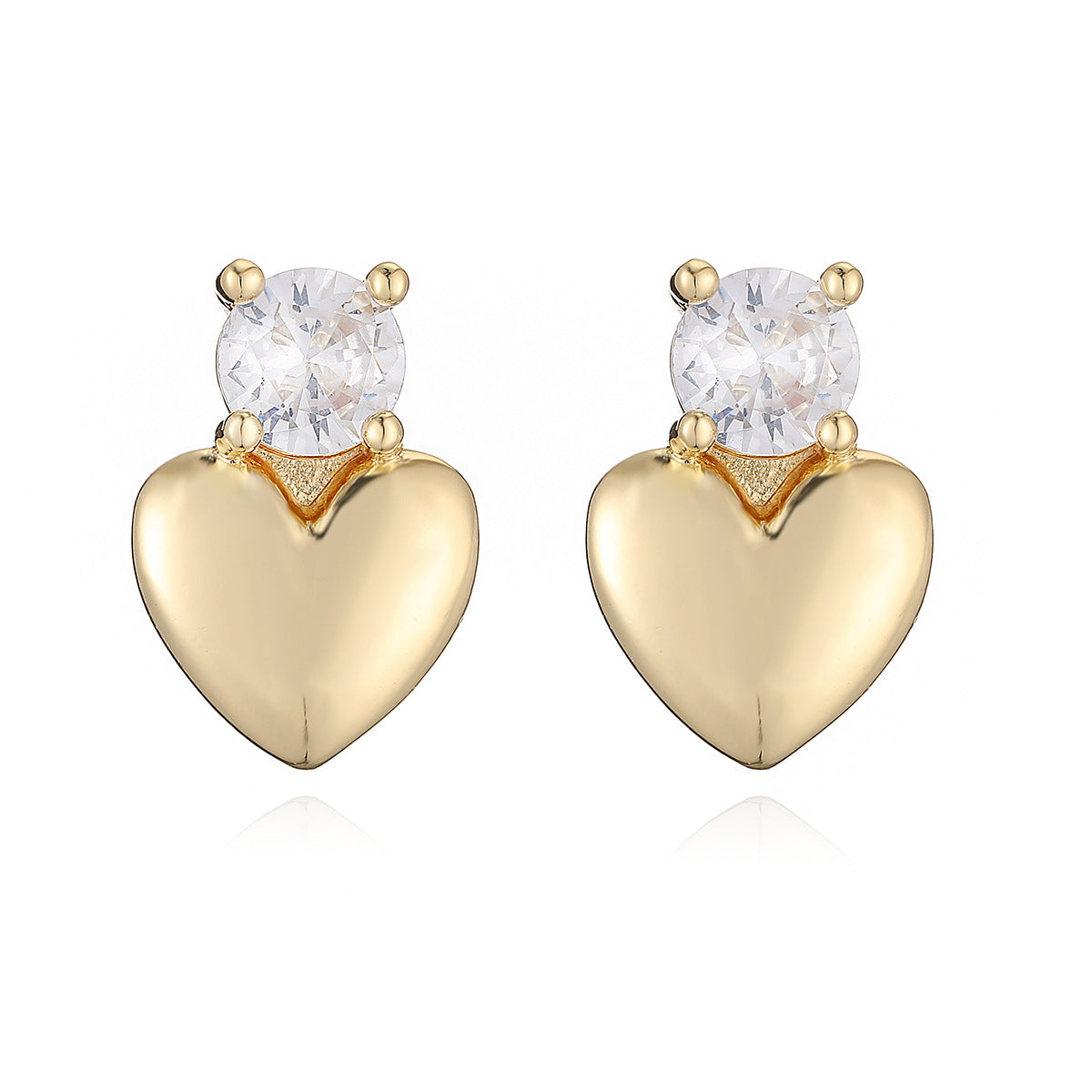 Pendientes de cobre minimalistas con forma de corazón, chapados en oro de 18 quilates y con incrustaciones de circonitas para mujer