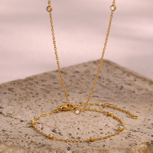 Collar de bola redonda microengastado de acero inoxidable de moda minimalista con acabado galvanizado para mujer