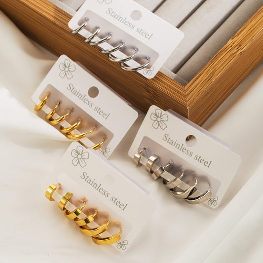Minimalist Geometric Stainless Steel Stud Earrings with Plating Finish for Women