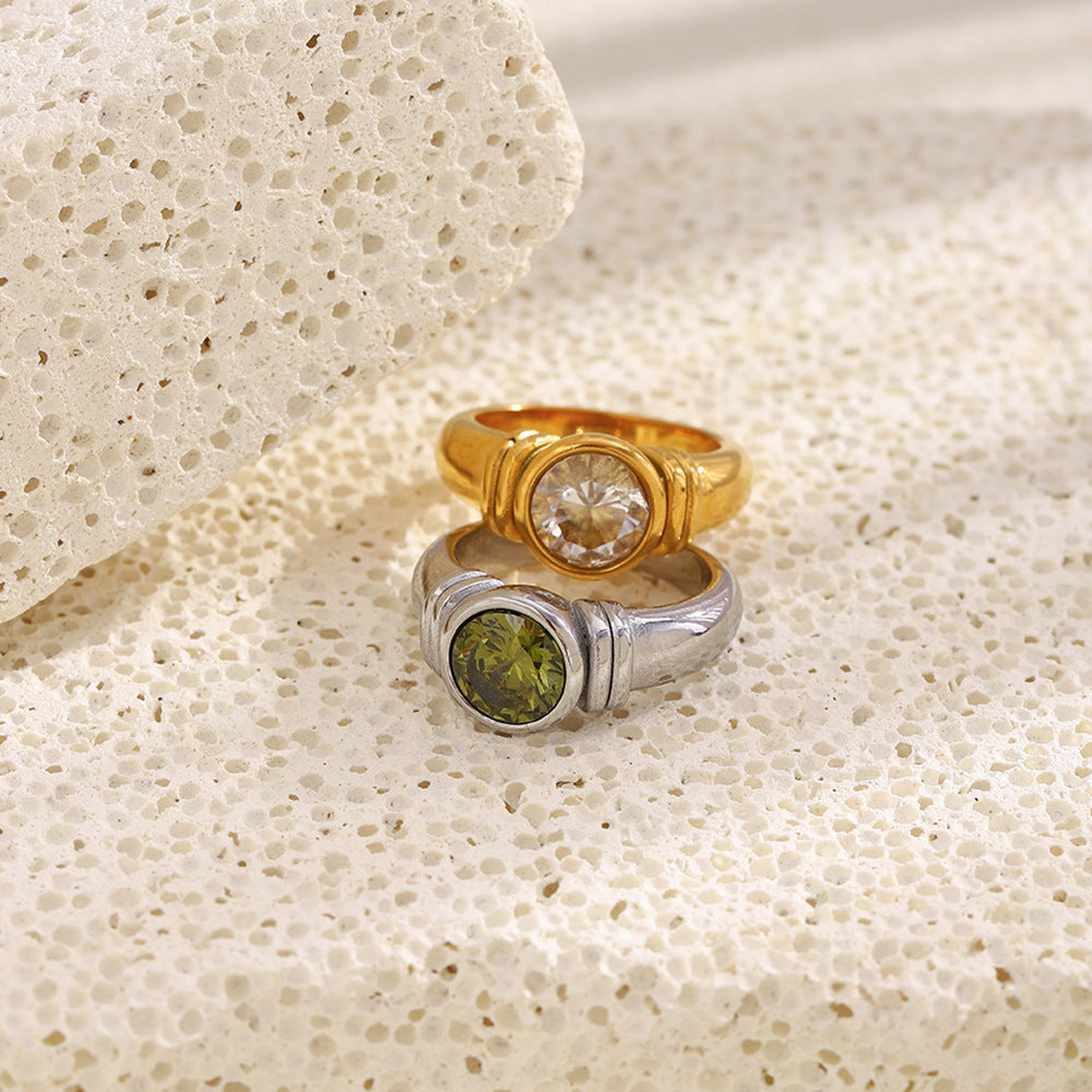 Anello da donna in acciaio inossidabile geometrico minimalista con placcatura in oro 18 carati e zirconi