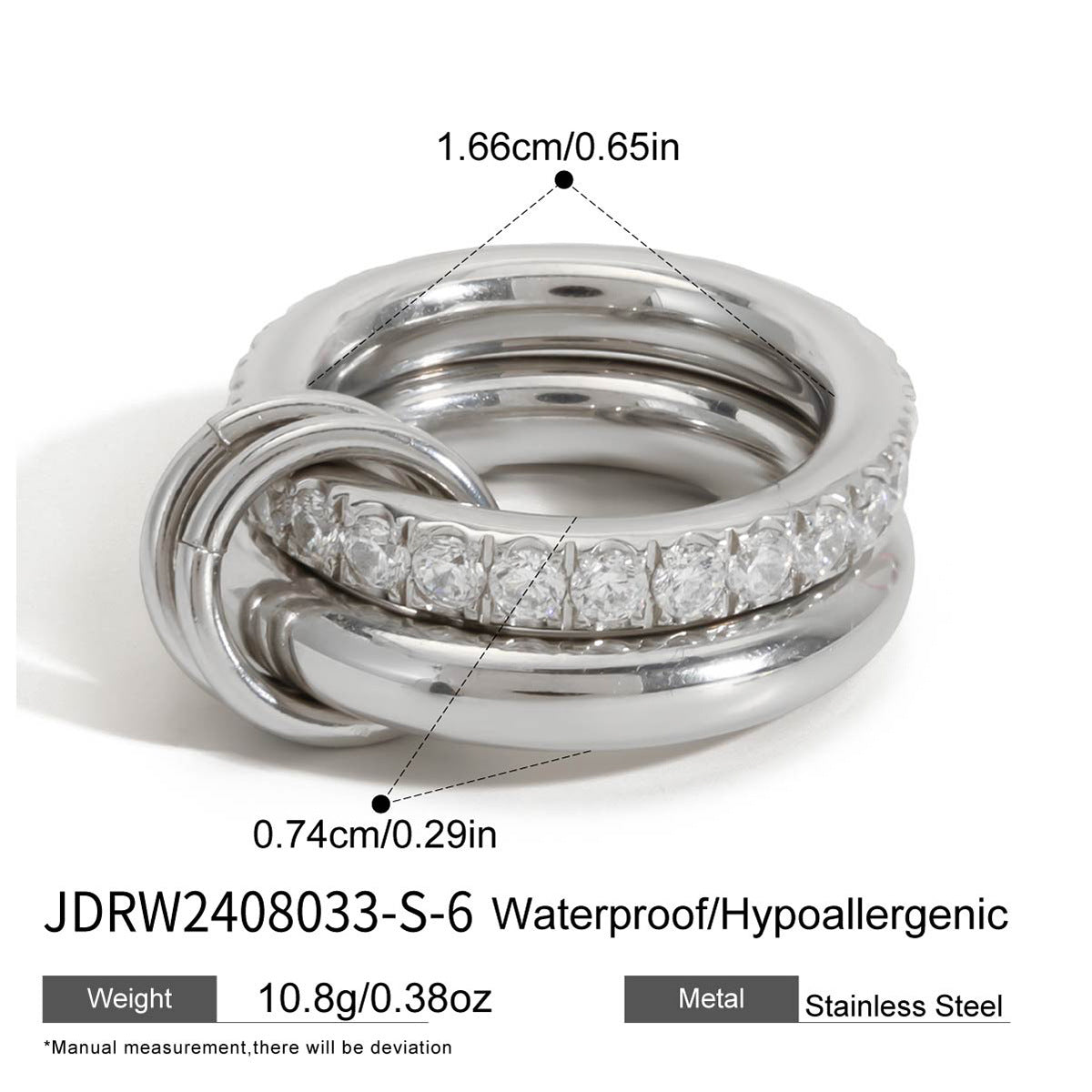 Anillo minimalista geométrico de titanio y acero con detalles de perlas, anillo de moda hipoalergénico de acero inoxidable para mujer