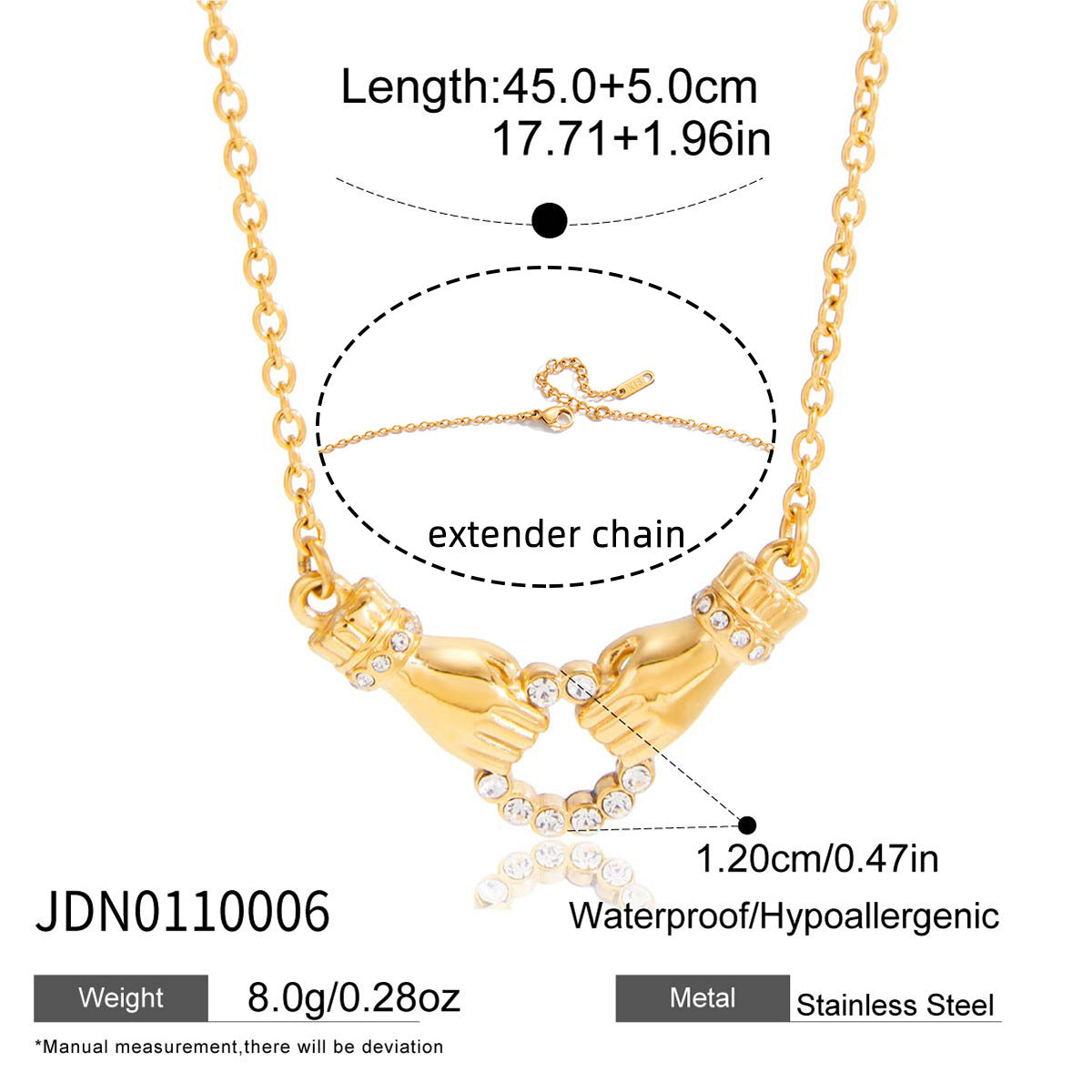 Collana da Donna in Acciaio al Titanio Placcato Oro 18K con Motivo a Mano Geometrico Minimalista