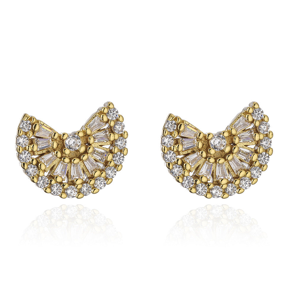 Minimalist Irregular Geometric Copper Stud Earrings with 18K Gold Plating and Zircon Accents for Women