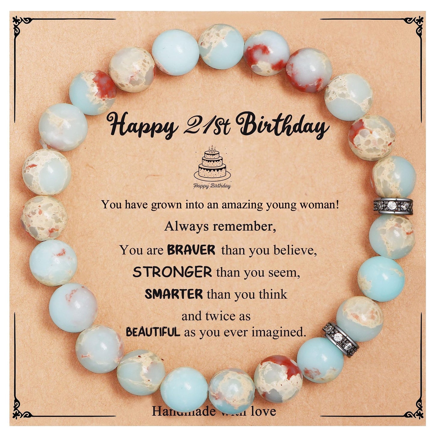 Natural Stone Zebra Print Round Beaded Bracelet for Women