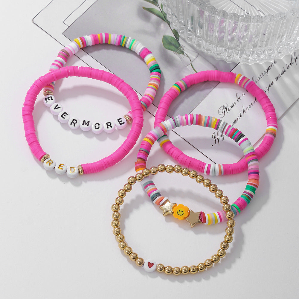 Bohemian Handmade Geometric Round Polymer Clay and Seed Bead Bracelet Set for Women and Men