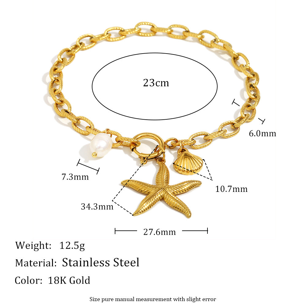 Cavigliera minimalista a forma di stella in acciaio inossidabile placcato oro 18 carati con accenti di perle da donna