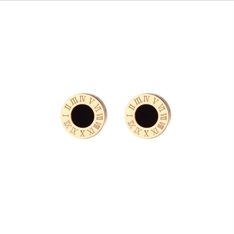 Minimalist Roman Numeral Titanium Steel Stud Earrings for Women Geometric Shape Hypoallergenic Fashion Ear Jewelry