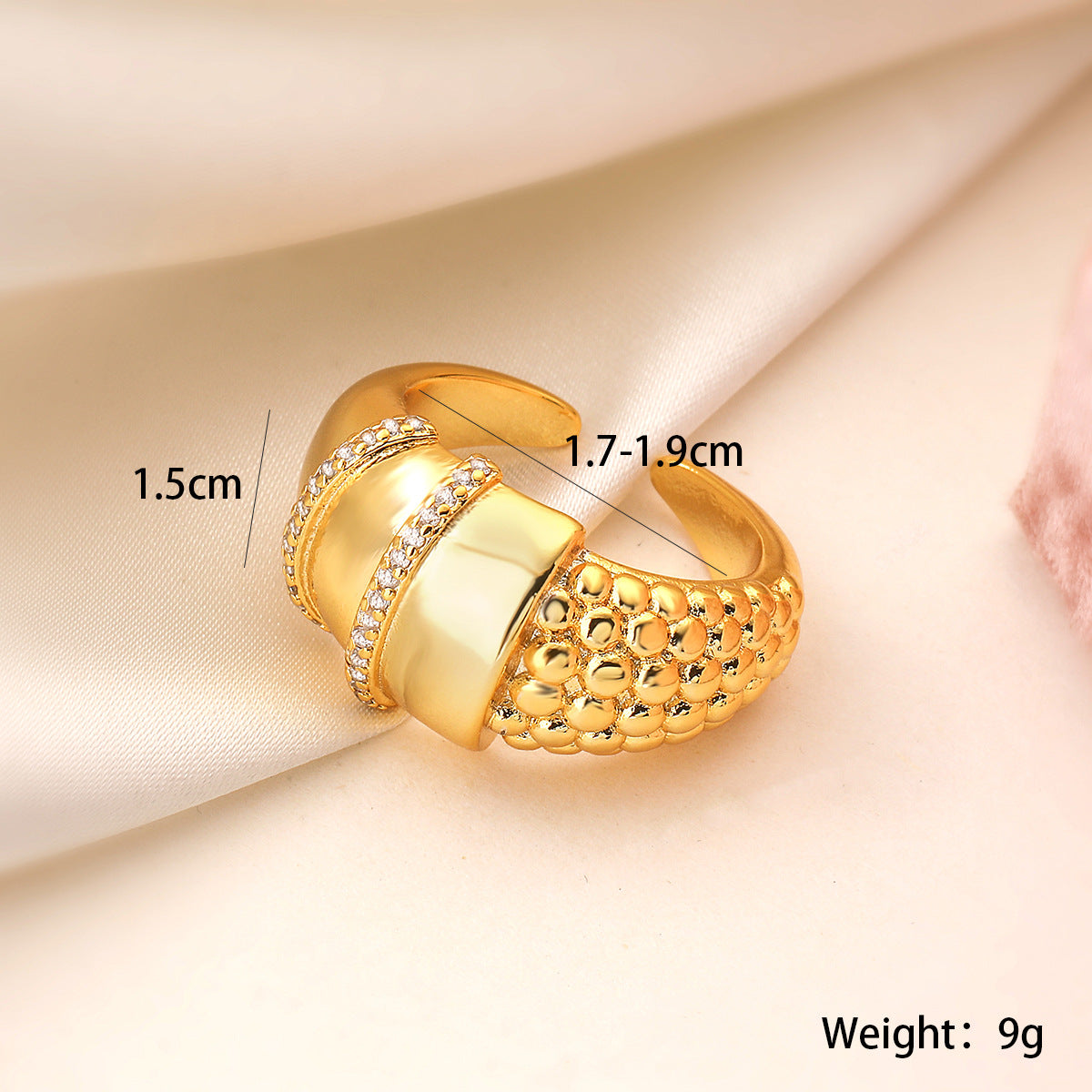 Anillo de Cobre Minimalista Geométrico Ajustable con Baño de Oro de 18K y Incrustaciones de Circonia para Mujer