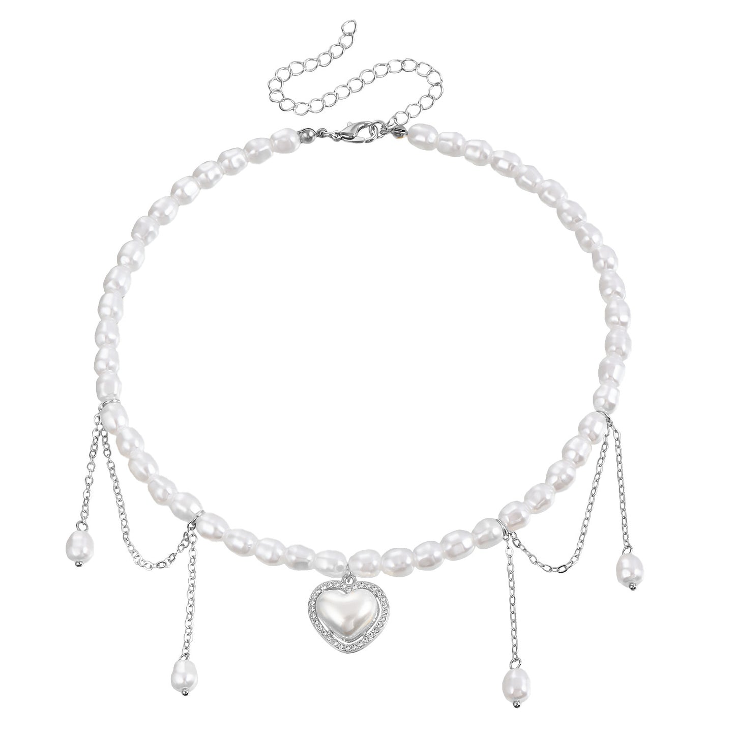 Retro French Style Heart-Shaped Imitation Pearl Pendant Necklace with Plated Alloy Accents for Women