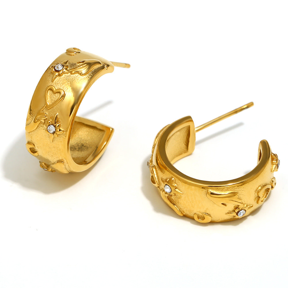 Elegant Geometric 18K Gold Plated Stainless Steel Ring Bracelet Earring Set for Women