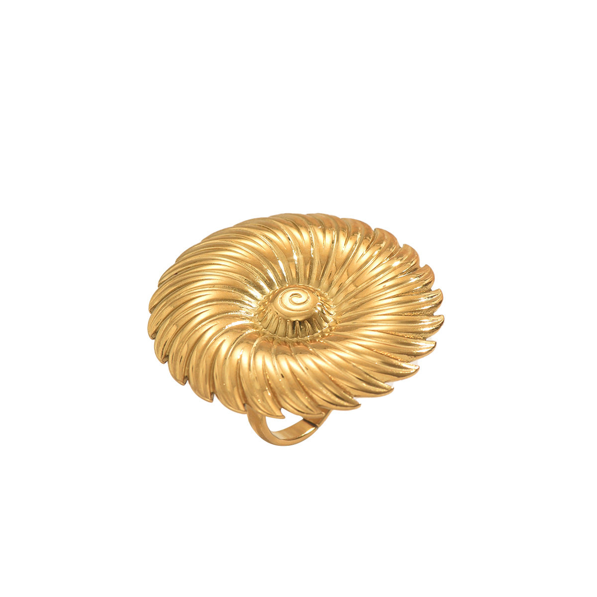 Anillo abierto geométrico floral de moda para mujer en cobre con acabado galvanizado