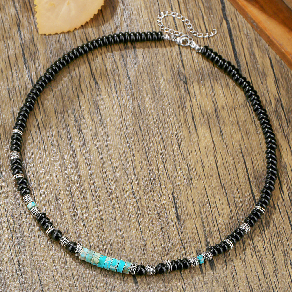 Gothic Geometric Round Wood Necklace with Acrylic Pendant Beaded Irregular Chain Unisex
