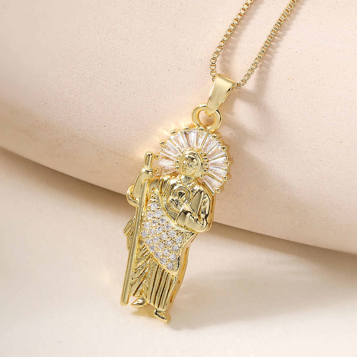 Minimalist 18K Gold Plated Brass Geometric Pendant with Cubic Zirconia Inlay