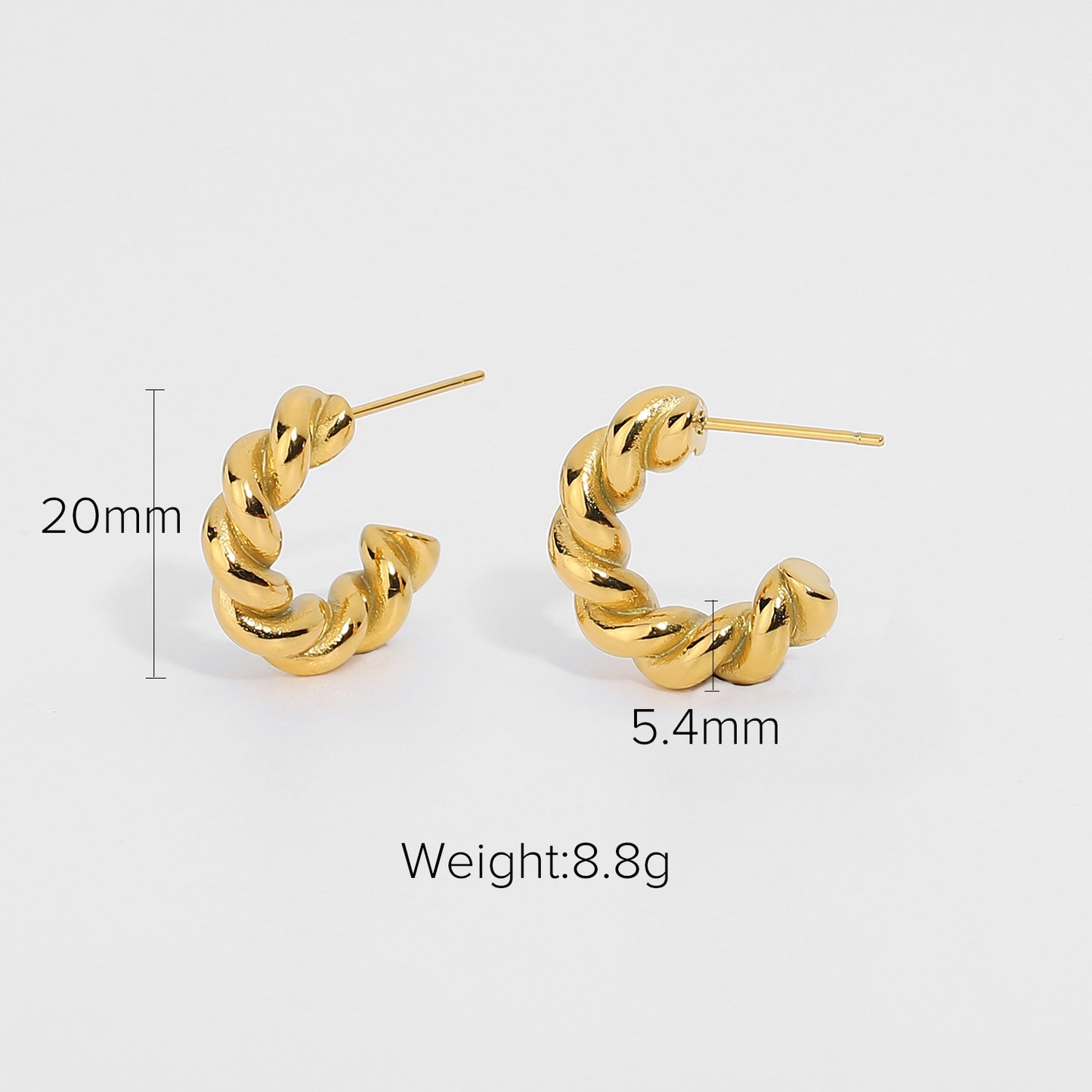 Minimalist Geometric Twisted Croissant-Shaped Gold-Plated Stainless Steel Stud Earrings for Women