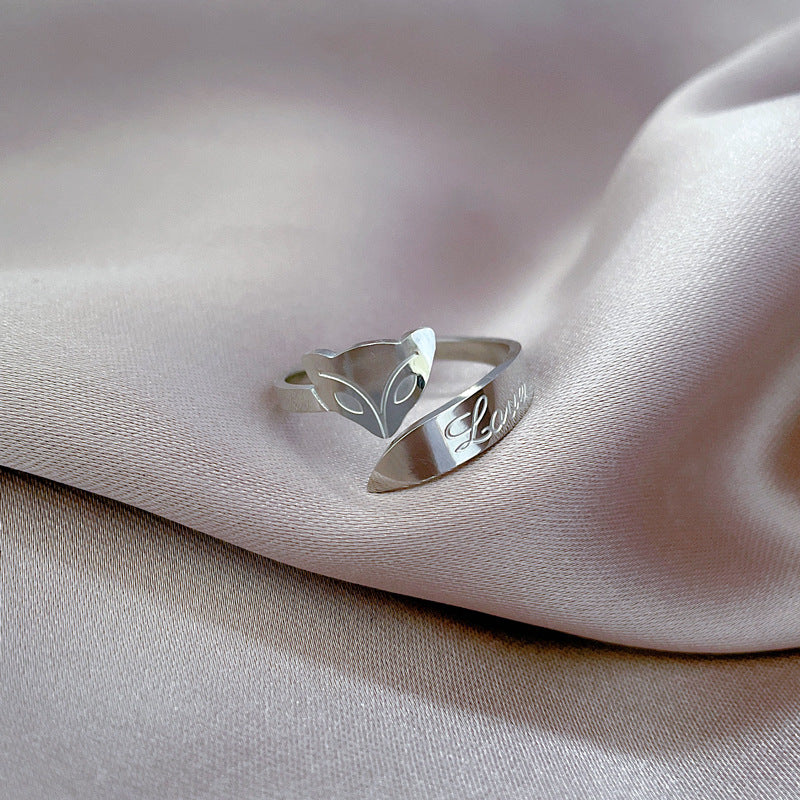 Minimalist Fox Letter Titanium Steel Ring for Men and Women with Polished Finish Adjustable Index Finger Band