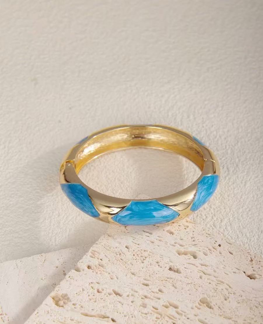 Punk Geometric Zebra Print Enamel Drip Oil Alloy Wide Cuff Bracelet for Women