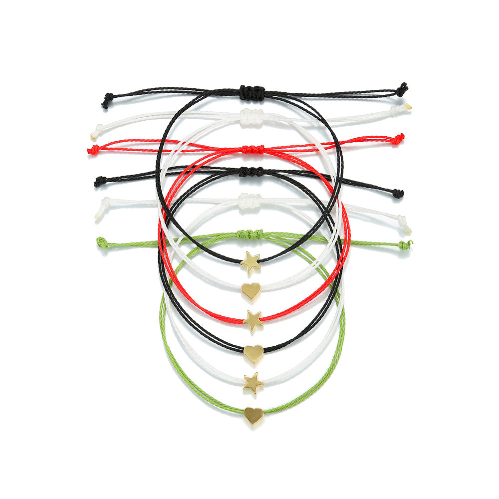 Bohemian Sweet Geometric Star Heart Alloy Bracelet Set Adjustable