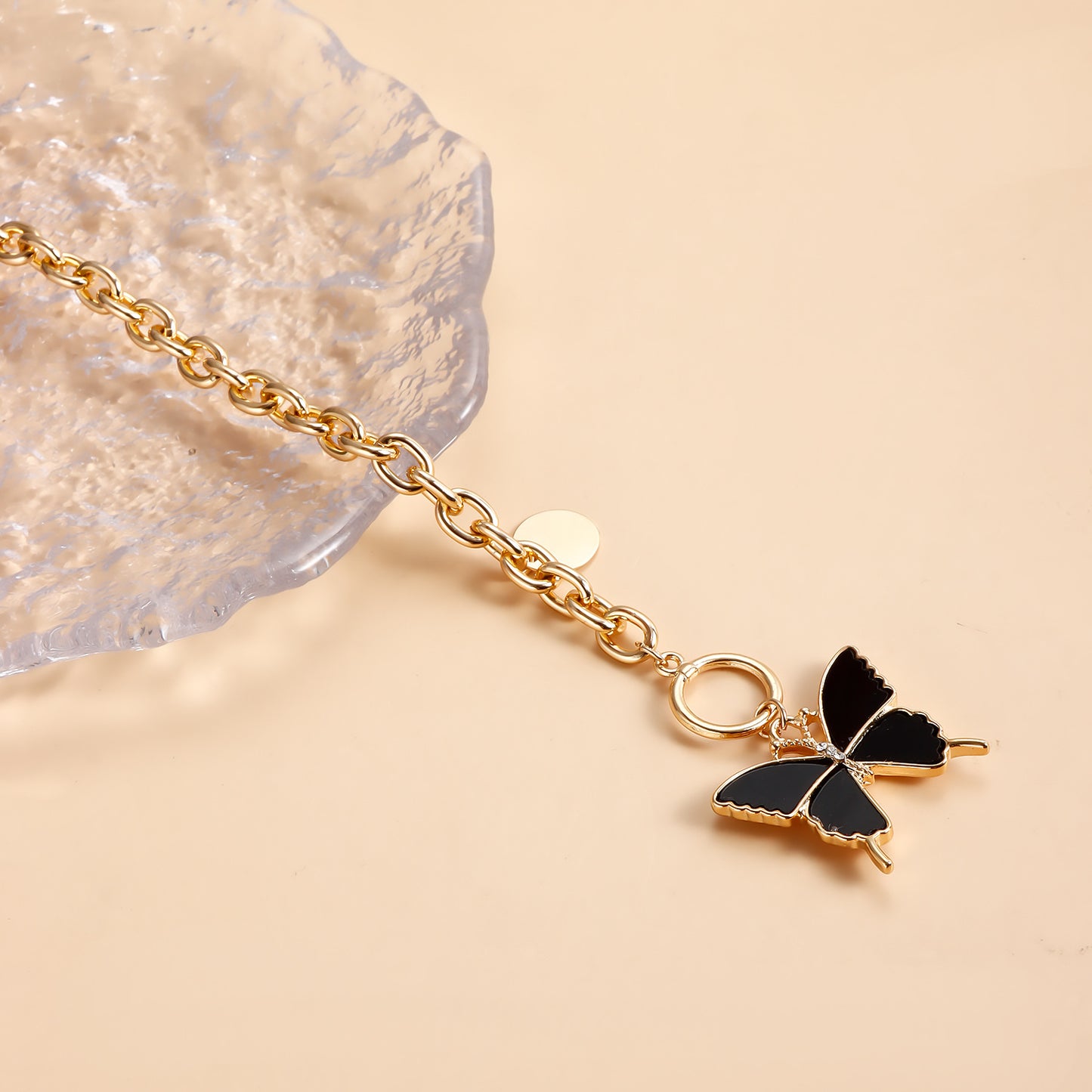 Minimalist Black Butterfly Pendant Necklace in Metal with Plated Finish for Women, Clavicle Chain