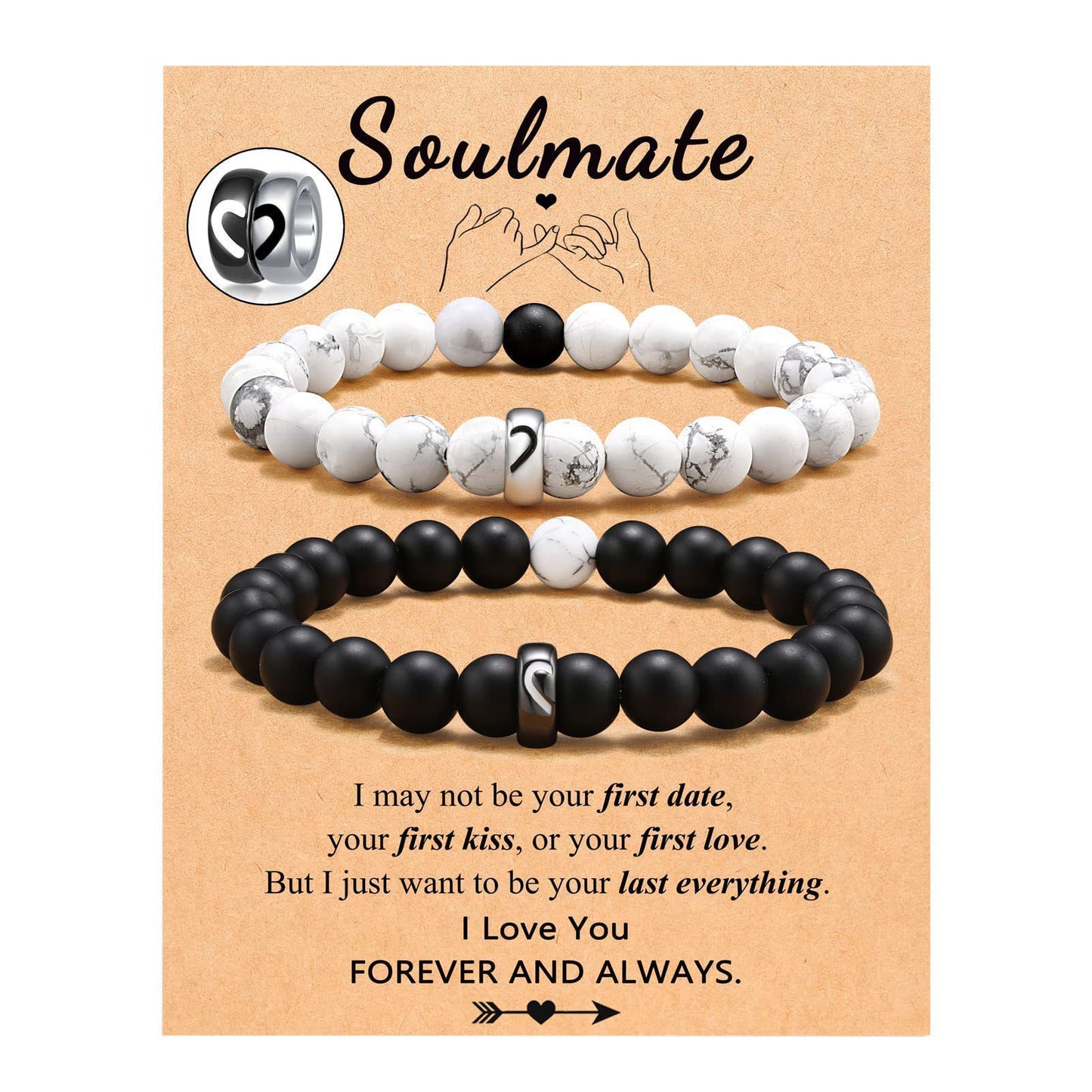 Minimalist Heart Stainless Steel Bracelet Set Unisex Black and White Couple Jewelry
