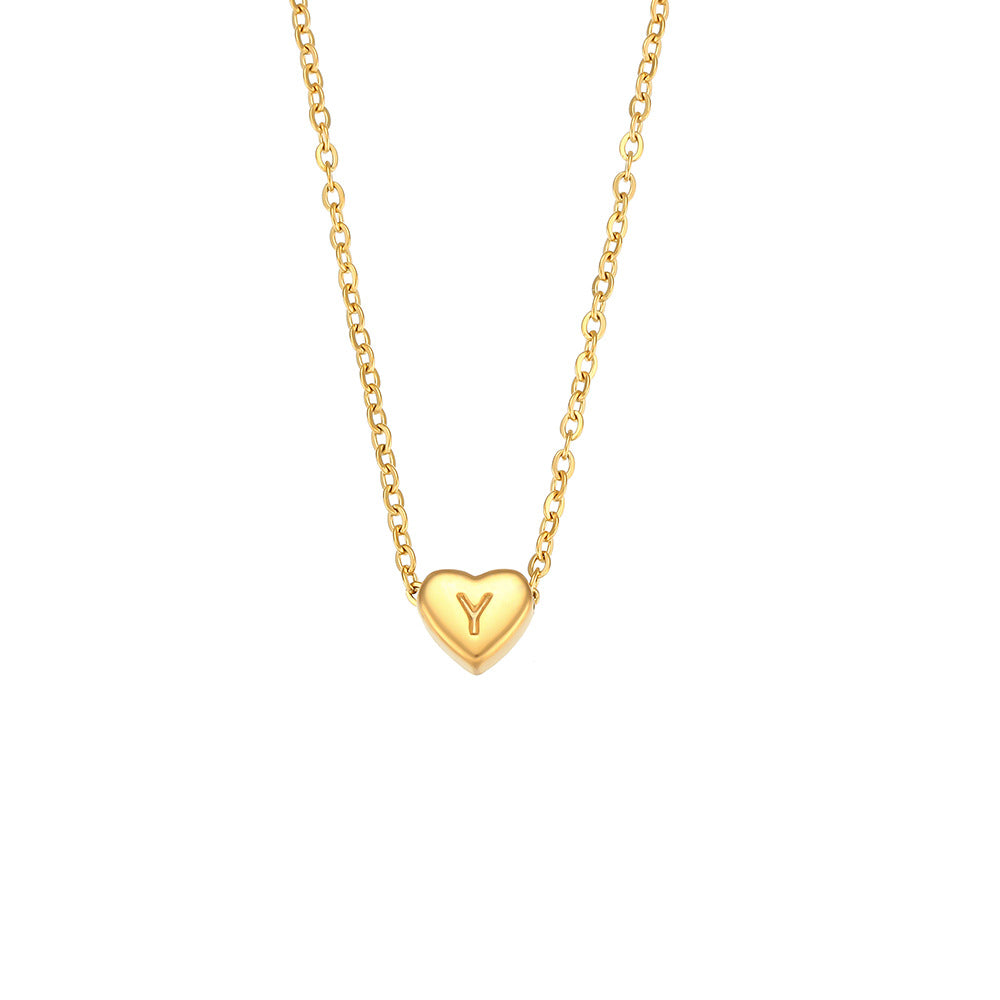 Collana con pendente a cuore alla moda in acciaio inossidabile placcato oro 18 carati, design minimalista con lettera per donna